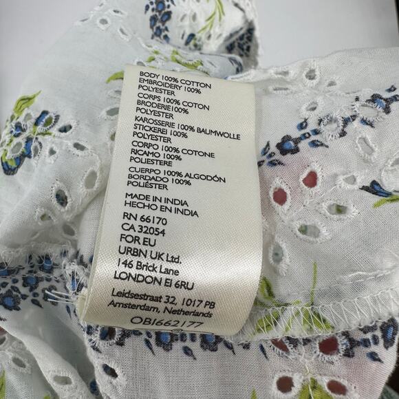 Free People Top White Womens XS Boho Floral Eyelet Cropped V-Neck Long Sleeve - Picture 7 of 8